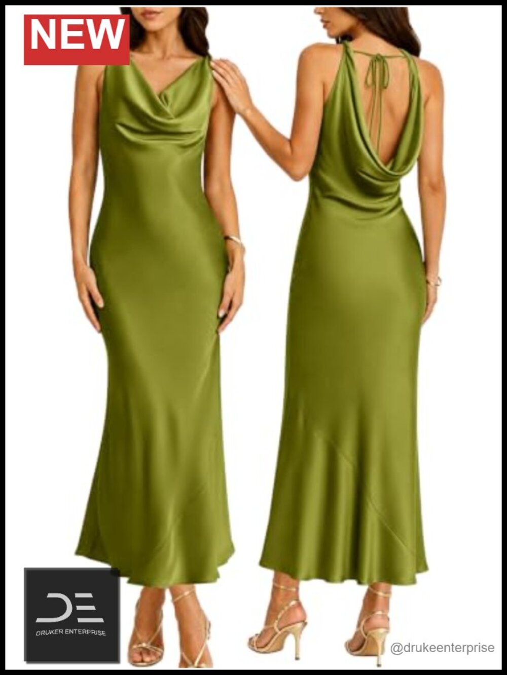 RIHOAS Satin Cowl Neck Sleeveless Maxi Dress Formal Wedding Guest